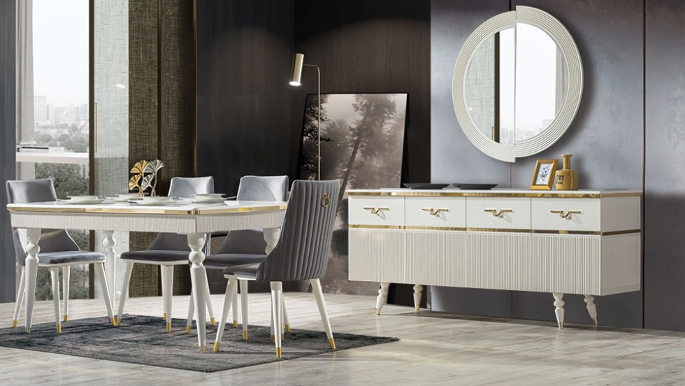 Kodu: 12480 - Modern Luxury Dining Room Table Chairs Set